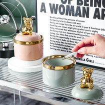 2022 new light and luxurious small bear ashtrays ins wind home living room anti-fly ash smoke taste office with lid smoke cylinder