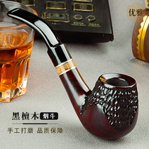 Elegant mens old-fashioned dry tobacco bag pot solid wood handmade Ebony Sandwood filter tobacco pipe tobacco Special