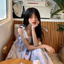 One-piece set princess style ~ Korean retro French knock fairy gentle little man sweet foreign air Sling dress