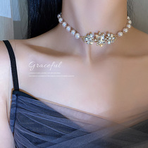 Korea East Gate fashion new pearl diamond flower necklace neck chain choker temperament design sense female