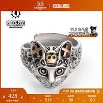 (Official) American ROCKRIDE cat head ring 925 sterling silver men