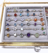 Exquisite ring live 925 silver moonstone purple jade crystal opal color treasure black silver taitopa