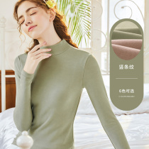 Semi-high collar de velvet base shirt traceless thermal underwear top thick heat wear winter women autumn clothes tight