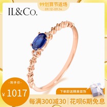 ILCO Japanese light luxury jewelry natural sapphire female ring color gold 18K rose gold diamond color gemstone ring