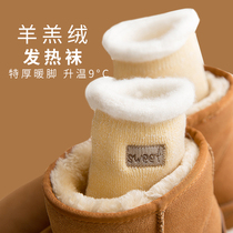Self-heating socks womens autumn and winter plus velvet thick warm feet socks cute lamb wool cotton long cotton socks