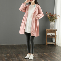 Pregnant womens coat Spring and autumn wear belly cover Korean version of spring clothing medium and long spring wind coat coat Maternity clothing spring suit