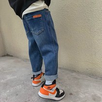 Boys jeans spring and autumn models 2021 new foreign atmosphere big childrens pants loose Spring Childrens casual pants tide