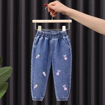 2021 Spring and Autumn new girls pants children jeans wear girls bunched feet foreign autumn baby trousers