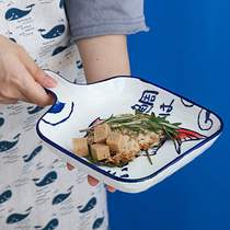 家用创意日式鲷鱼双耳烤盘陶瓷餐具盘子带把餐盘网红菜盘鱼盘套装