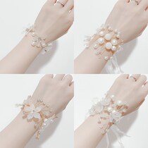 Bridesmaid wrist flower bride arm jewelry female sister group hand flower childrens wedding dress Super fairy Pearl