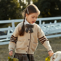 Girls sweater cardigan 2021 spring new childrens Korean sweater childrens clothing foreign-style knitted base shirt coat tide