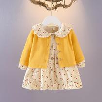 Baby girl 1-5 years old autumn suit girl foreign spring and autumn childrens dress cardigan coat two-piece set