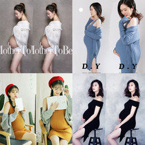Pregnant women Photo costume photo studio photo portrait shoulder knitted sweater Japanese hipster pregnant women photography clothing