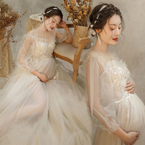 Pregnant woman Photo Costume Photo Studio pregnancy belly photo perspective dress quasi-mommy white gauze pregnant woman photography costume