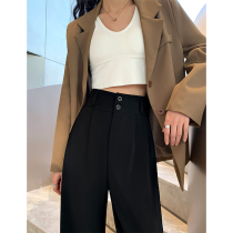 Broadlegged Pants Woman Spring Autumn Season High Waist Pituality Loose Display Slim Straight Drum Casual Tug Pants Small Sub-Suit Pants Summer