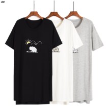 Night dress with chest pad Womens summer bra cup one-piece short-sleeved home dress Modal large size loose thin pajamas