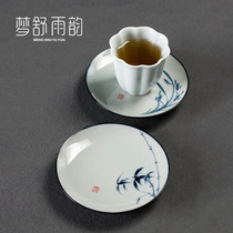 Antique hand-painted blue and white tea cup coaster ceramic kung fu tea set heat insulation anti-scalding tea cup mat tea ceremony tea art accessories