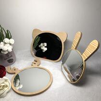 Simple cute vanity mirror wooden desktop mirror Home portable one-sided student dormitory mirror