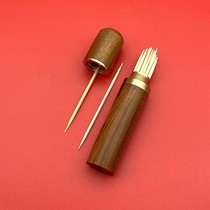 Solid wood toothpick tube Portable toothpick box Household travel mini storage tank Stainless steel aluminum alloy