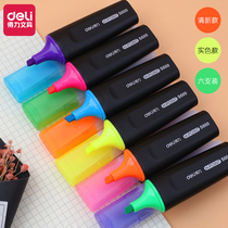 Deli highlighter pen Flat head 6-color fluorescent marker pen Large capacity student marker pen Color set of fluorescent color pen Rough stroke key note pen Glitter color pen Candy color silver color pen