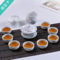 Tea set kung fu ceramic tea maker teapot cover bowl tea cup high white porcelain special blue and white tea set household