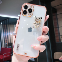 Apple 12promax mobile phone shell luxury rhinestone female iPhone12 lens all-inclusive bear ultra-thin transparent silicone drop protection cover 12pro personality creative net red tide brand soft shell p