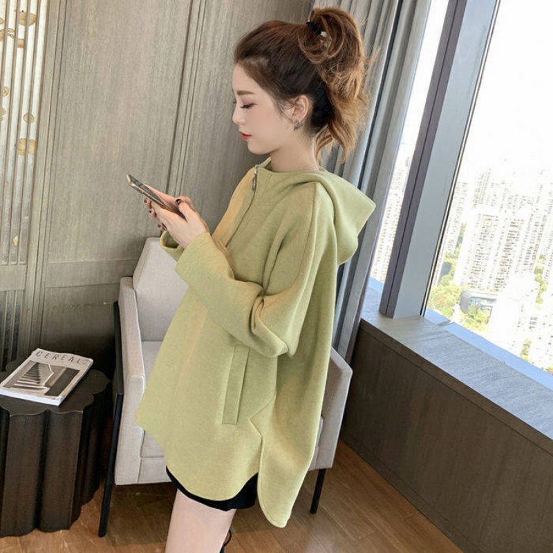 2020 Spring and Autumn new Korean version of the hooded guard dress female loose-fitting thin coat green lazy wind top