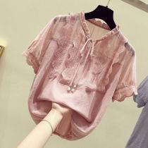 2021 summer new chiffon shirt size fat sister 200kg loose foreign atmosphere thin Belly Belly short sleeve coat women