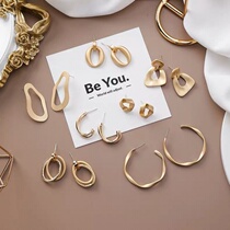 925 silver needle metal high-grade sense earrings irregular circle geometric stud earrings for women exaggerated retro cold wind earrings