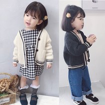 Girls sweater cardigan 2021 new baby Autumn Childrens knitwear coat spring and autumn baby thickened sweater