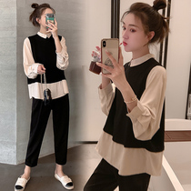  Pregnant womens spring suit fashion 2021 new foreign style net red small fresh top maternity spring and autumn dress