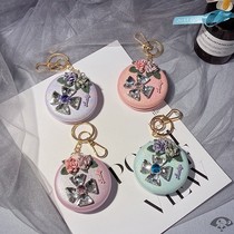 Korean fashion diamond flower mirror keychain portable makeup mirror bag pendant female creative convenient mirror gift