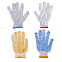  Bead point plastic cotton yarn dispensing non-slip gloves Labor insurance gloves Yellow dispensing cotton yarn dipping point wear-resistant