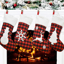 Black Red Plaid Christmas Stockings Decoration Christmas Hanging Christmas Tree Pendant Candy Bag Gift Bag Small Socks