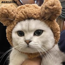 Cute bear ear cat headgear birthday dress up plush cat headgear hat engage small dog dog photo