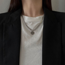 s Japanese and Korean hip hop retro round letter necklace female adjustable cold wind sweater chain splicing chain jewelry