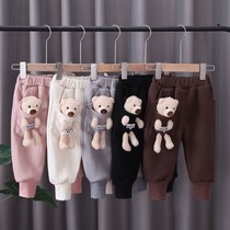 Childrens Spring and Autumn new pants girls casual foreign style tie pants baby sports loose Korean cute baby handsome tide