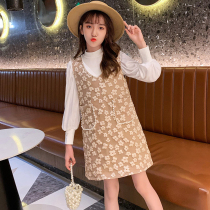 Korean girl small fragrant wind dress autumn dress 2021 new foreign style middle child fashionable dress spring and autumn two-piece set