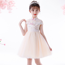 Girls Hanfu Summer Dress 2021 New Chinese Childrens Dress Cheongsam Gongsam Girl Pengpeng Yarn Princess Dress
