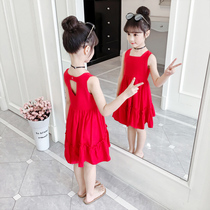 Girls dress for dress and summer clothes 2022 new Korean version CUHK Sleeveless Vest Skirt Children Foreign Air Harness Princess Dress