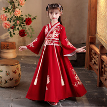 Hanfu girls 2021 new autumn Chinese style childrens costume super fairy little girl ancient style Tang costume summer red