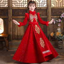 Girls red Hanfu plus velvet thickened childrens New Years wear winter suit little girl festive New Years dress Chinese style