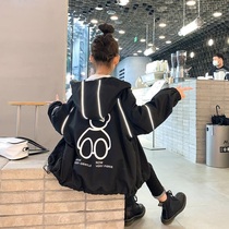 Girls jacket foreign fashion fashion spring and autumn 2021 autumn clothing Middle big children cotton jacket children plus velvet thickened autumn and winter