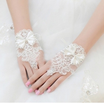 New Korean Lace Rhinestone Bride Gloves Bow Short Finger Gloves Wedding Wedding Accessories