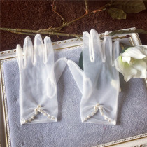 Wedding bride short Pearl gloves wedding dress Korean mesh White Photo Summer Tour shape accessories