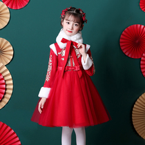 Girls winter costume cheongsam skirt 2021 new childrens thick dress foreign style girl Chinese style New Year dress