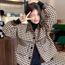 Houndstooth small fragrance coat womens spring autumn and winter 2022 new Korean style niche high-end small short top