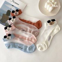 Net red summer thin crystal silk socks womens socks shallow mouth ins tide Korean cute cartoon bear glass Silk
