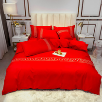 Cotton wedding four-piece set newlywed bedding multi-piece cotton duvet cover big red wedding room festive set embroidery