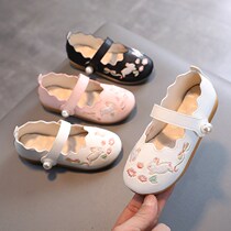 2021 Spring and Autumn New Girl Hanfu Embroidered Shoes Small Leather Shoes Chinese Style Ancient Dress Princess Shoes Children Performance Shoes